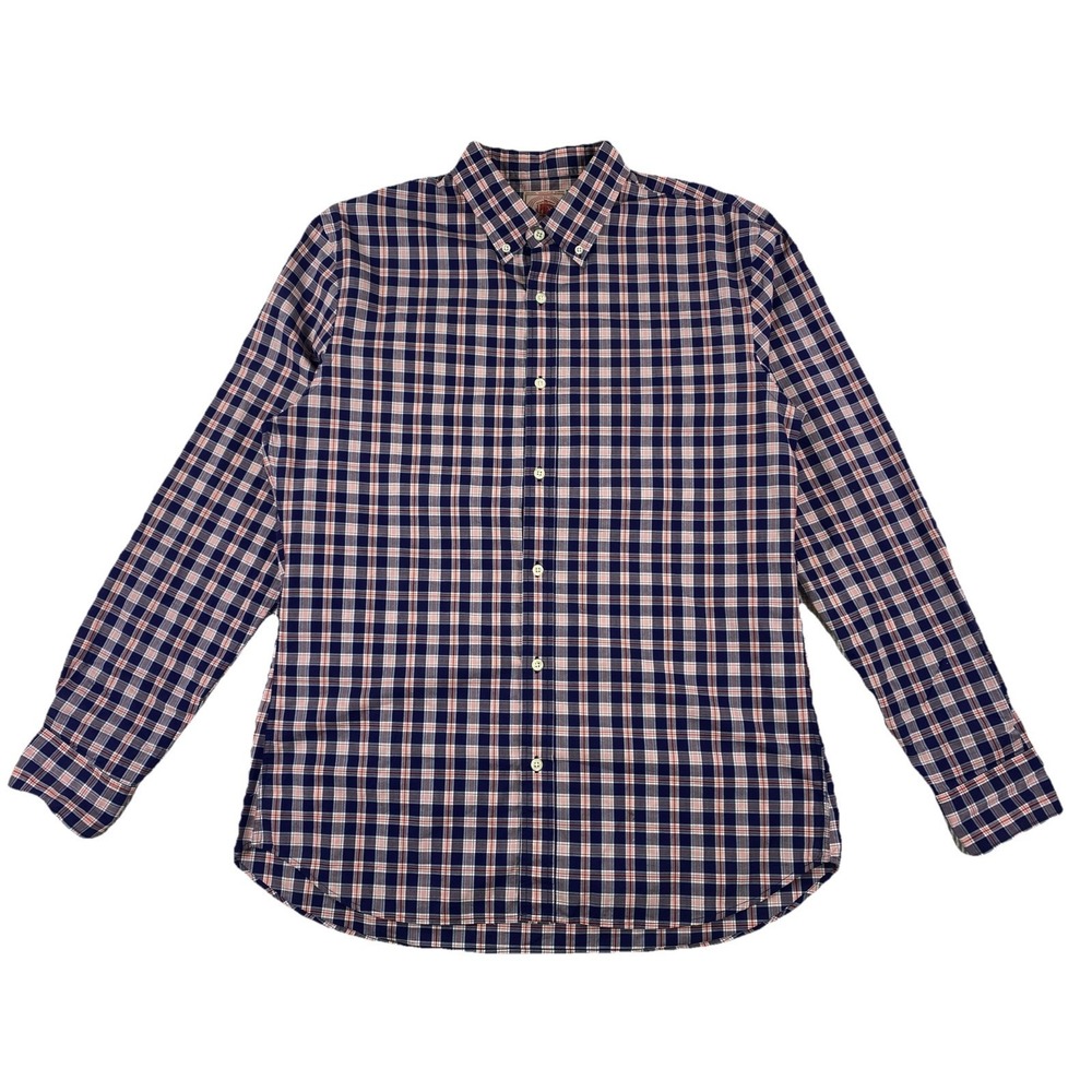 J. Press Button Down Shirt Long Sleeve Red Blue Gingham Cotton Men's XL